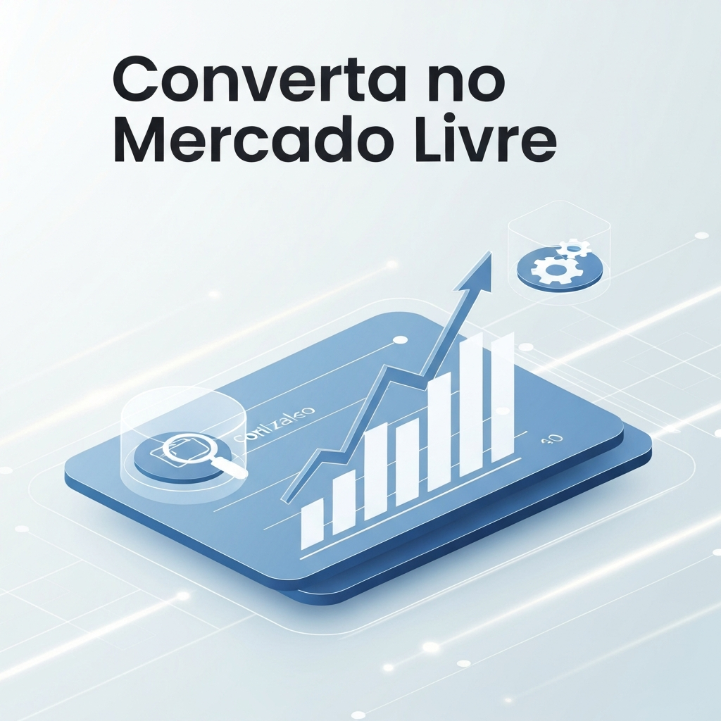 Painel de e-commerce digital com gráficos de vendas em ascensão e ícones de otimização, representando o guia